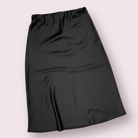 LK Luv Black Silky Midi Skirt Medium Made In USA - Picture 1 of 4